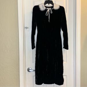 Sweet Baby Jamie Black Collared Velvet Midi Dress Size XS Jamie Mizrahi